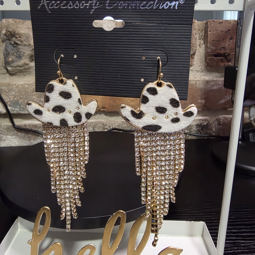 Cowgirl Hat Cow Print Earrings